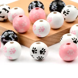 Dog Pattern Series Round Wooden Beads Charms Large Beads DIY Decorations Crafts Kid's Jewelry Materials Baby Toys Accessories