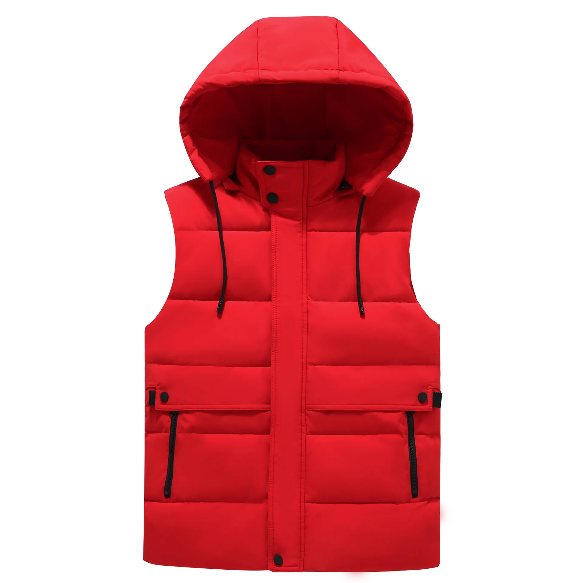 #3639 Black Red Beige Winter Vest Coat Men Zipper Warm Hooded Vest Jacket Thick Outerwear Down Vest Waistcoat Hat Detachable