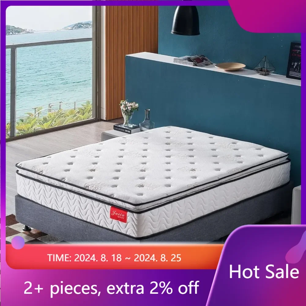 

King Mattress 11.4 Inches Pillow Top Pocket Spring Hybrid Mattress Queen Bed Bedroom Furniture Matress Futon Pad Mattresses Mat