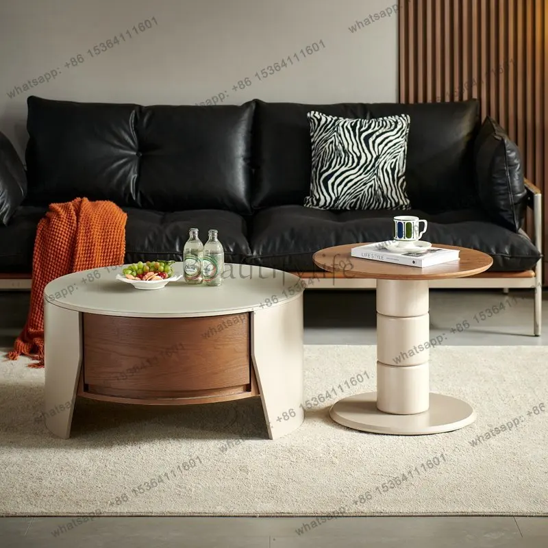 Modern simple oil sand glass size round coffee table TV cabinet light luxury Italian style