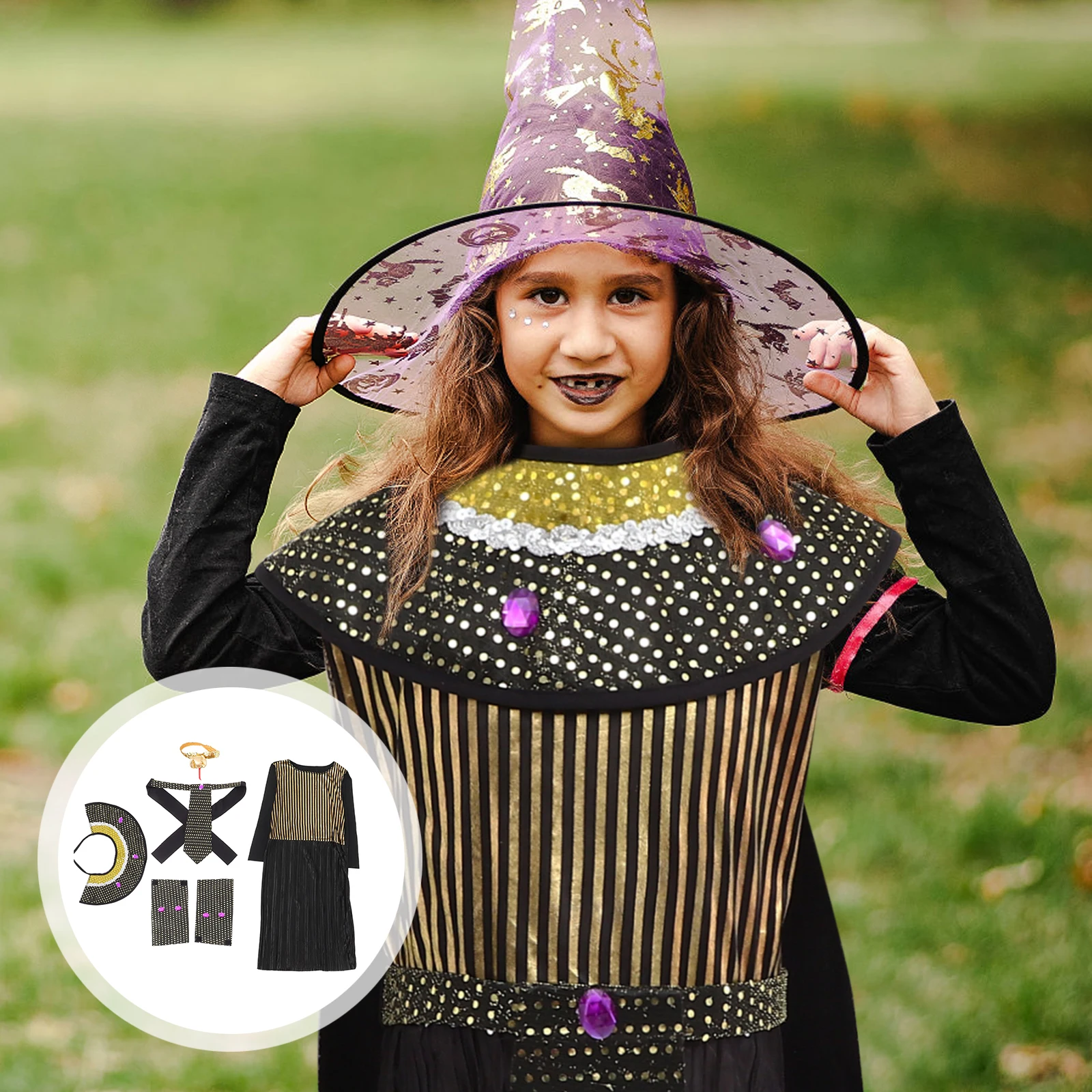 

Egyptian Costume for Kids Girls Halloween Onesie Set Soft Design Color Match Role Play Props