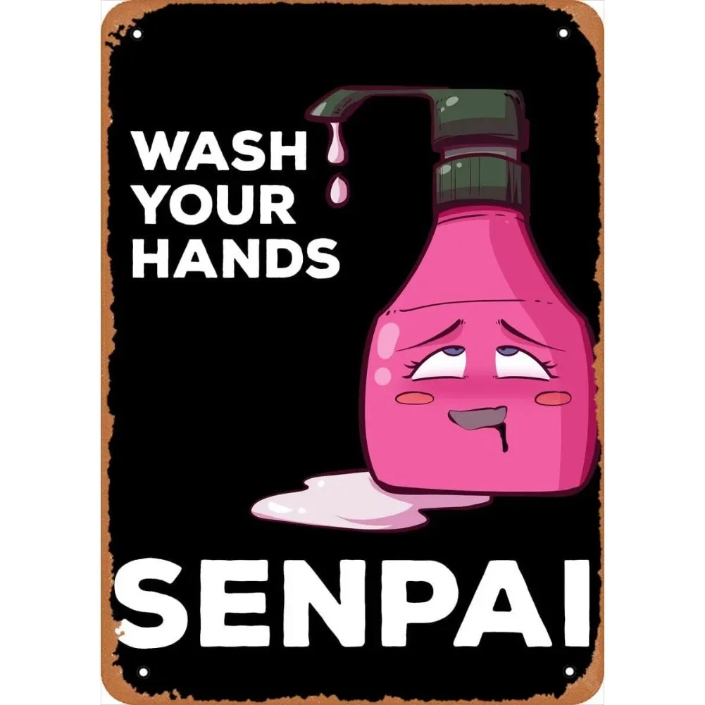 Letrero de hojalata de Anime Waifu Senpai, póster de Metal de Manga Kawaii Ahegao, decoración de pared perfecta para Otaku, 1 ud.