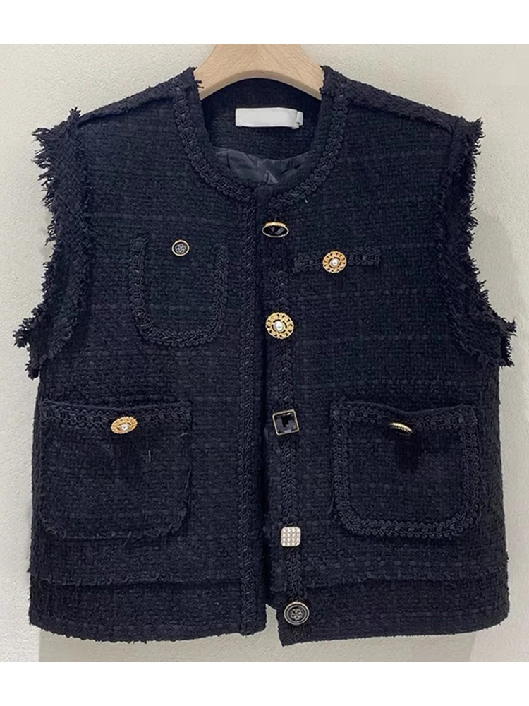 

Bla Woolen ort Svel Vest Women's Outerwear Spring Autumn Faion Commute round Ne Single Button Closure