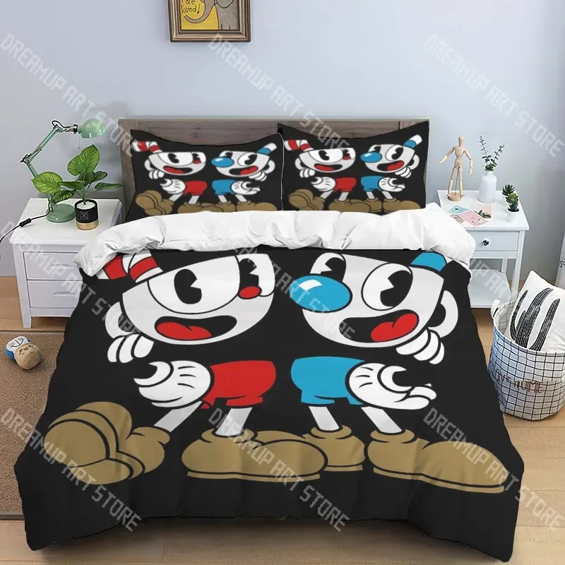 2026 C-Cuphead Pop Music Bedding Three-piece Set Single Double Bed Adult Children Bedroom Duvet Cover Children Gift