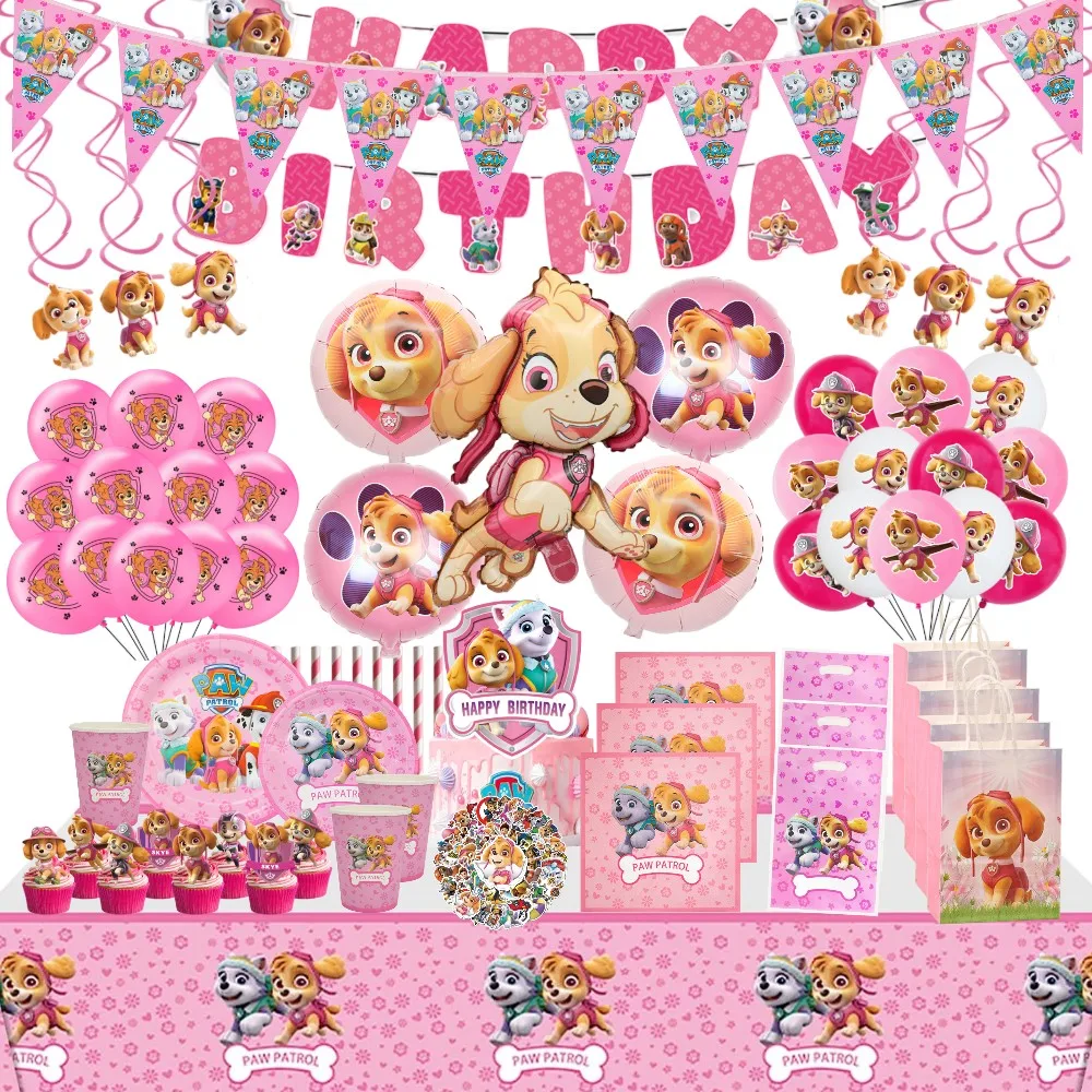 Pink Paw Patrol Skye Birthday Party Decorations Skye Foil Latex Balloons  Tableware Plate Backdrop For Kids Girls Party Supplies