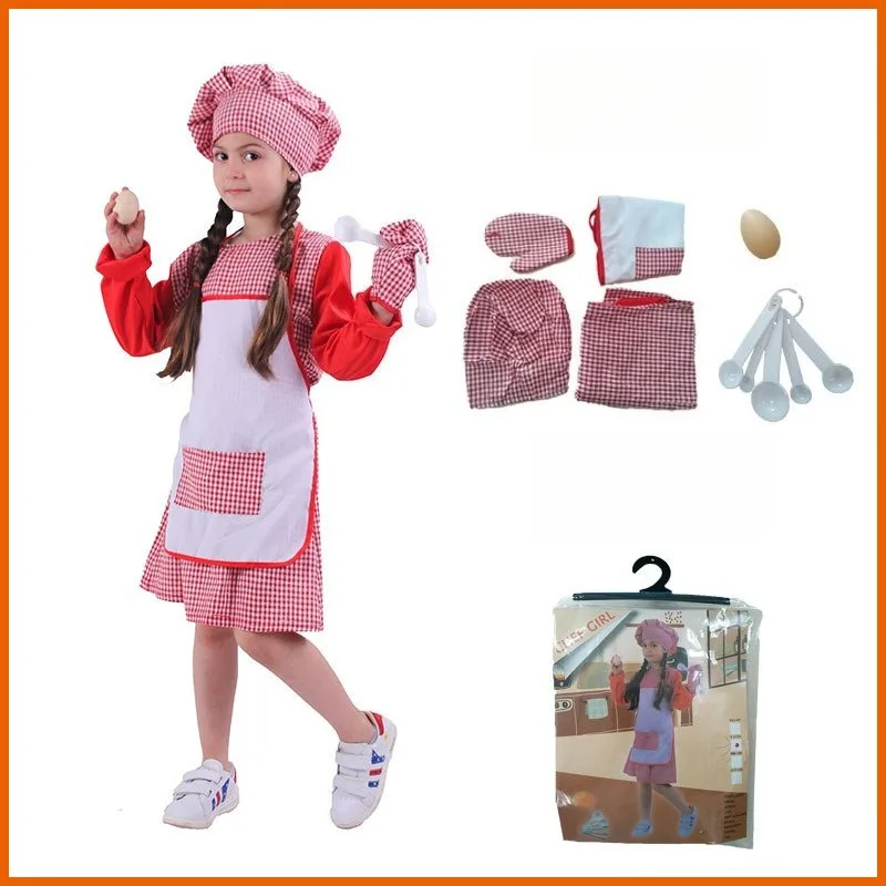 

Girls Chef Cosplay Costume Kitchen Cook Uniform Props Suit Fairy Party Restaurant Stage Performance Dress up Hallowee Outfit