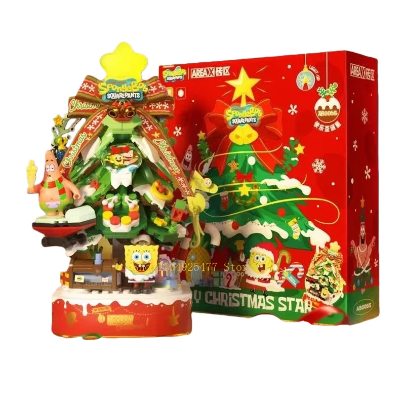 

AREAX SpongeBob SquarePants Christmas Tree Assembly Blocks Music Box Educational Kids Toy Ornaments Boy Girls Christmas Gifts
