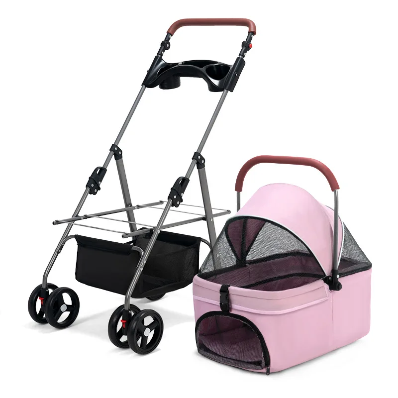

New Product Pet Dog Stroller 4 Wheel with Storage Basket Handle Foldable Waterproof Easy to Clean Dog and Cat Outdoor Stroller