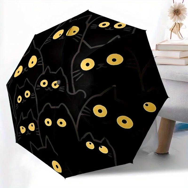 

1pc Black Cat Pattern Automatic Opening/Closing Folding Umbrella with 41 Ribs, Plastic Handle, Windproof Portable Sunshade Umb