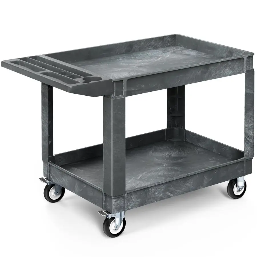 

Utility Cart on Wheels, 550 lbs 2 Shelf Heavy Duty Rolling Carts, 45 x 25 in Plastic Service Cart Work Carts with Wheels for War