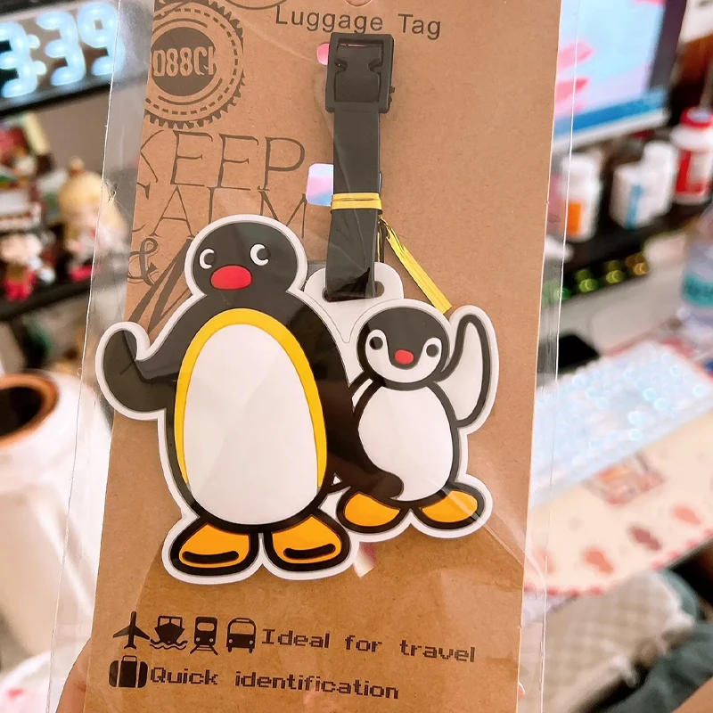 Cute Penguin Pingu Pinga Luggage Tag Boys Travel Accessories Cartoon Luggage Label Men Portable Anti-loss Address Name Tags Gift