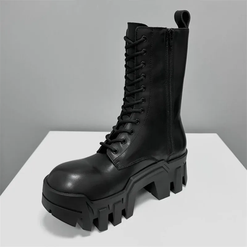 High Fashion Man Black Boot Chunky Heel Men Round Toe Designer Boots