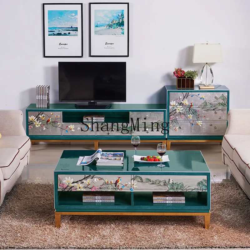 

SM new furniture solid wood floor cabinet household new Chinese living room coffee table TV cabinet combination