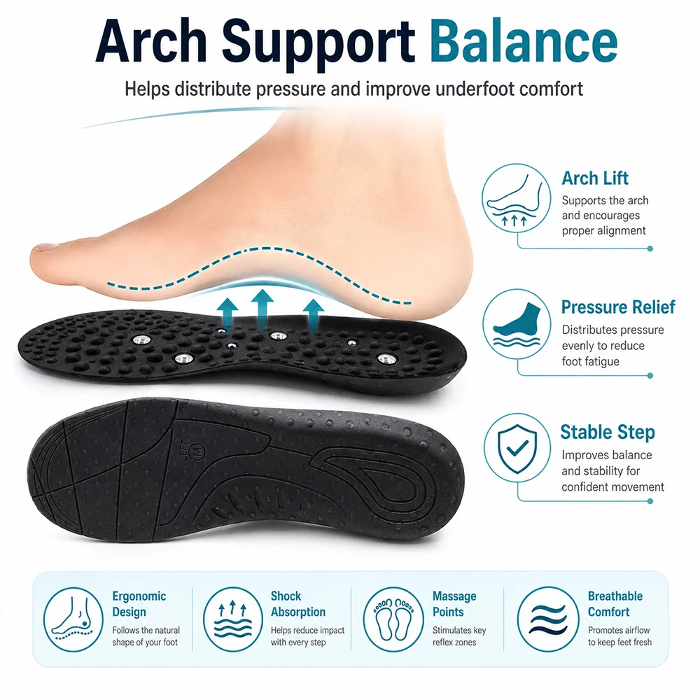 Magnetic Shoe Insoles 16 Acupressure Massage Comfort Relaxation Foot Care Unisex for Men Women Comfortable Daily Use and Sports