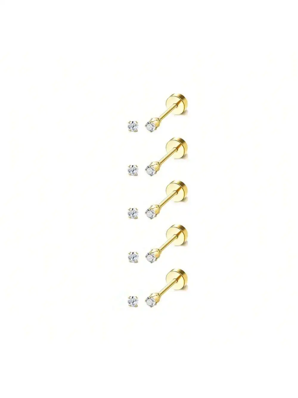 10 Pair Tiny Gold Flat Back Stud Earrings Set