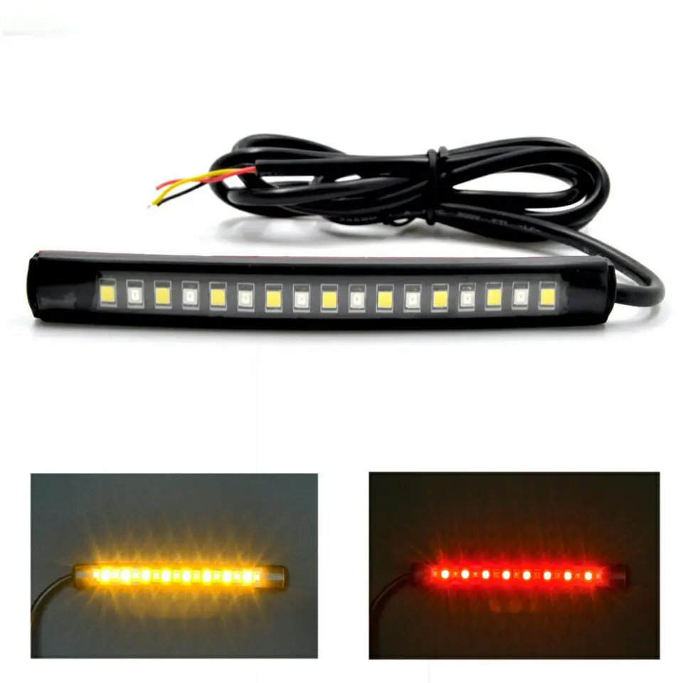 

JAER Universal Flexible 17 LED Motorcycle Light Strip Tail Brake Stop Turn Signal Light License Plate Lamp Yellow Red Leds