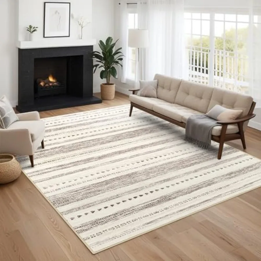 

Moroccan 5x7 Area Rug: Soft Ultra Thin Machine Washable Farmhouse Area Rugs for Living Room NonSlip Neutral Modern Geometric In