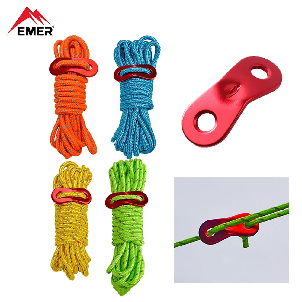 

EMER 4m Windproof Rope Outdoor Fixed Draw Cord Guy Line 4MM Lightweight Camping Rope With Guylines Adjuster Tent Accessories