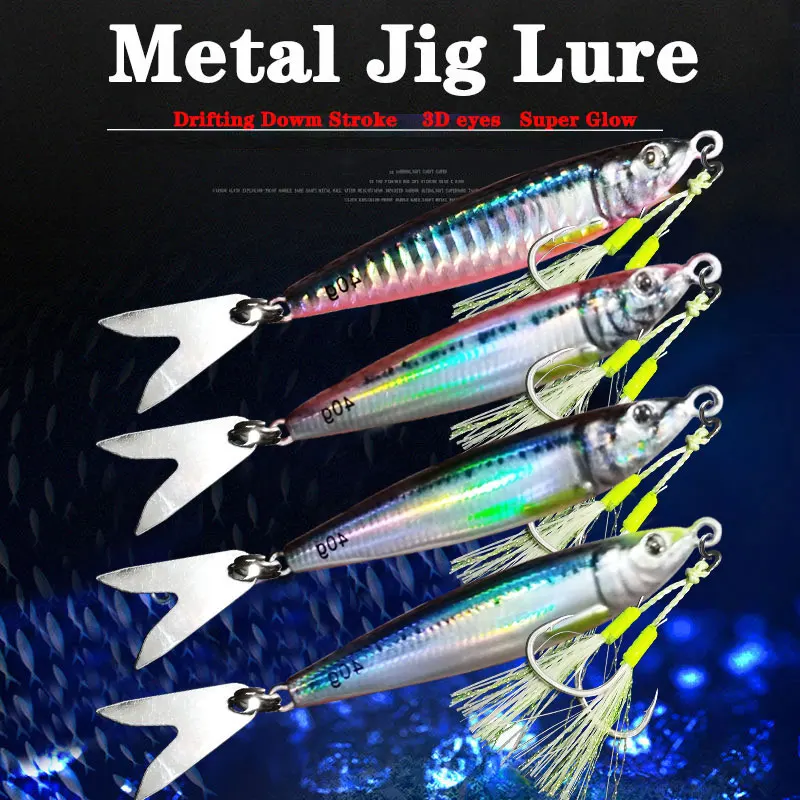 

1PC 40g60g80g Slow JIg Lure Fishing UV Glow Jig 3D Print Falling Angler Metal Hard Bait Sinking Jigging Pesca Fishing Bait