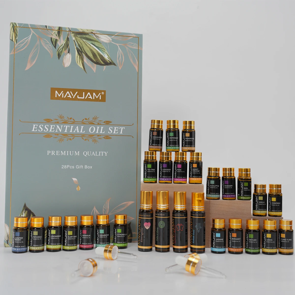 MAYJAM 28pcs/set Essential Oils Sandalwood Lemongrass Vanilla Lemon Ylang Ylang Lavender Citronella Patchouli Geranium Bergamot