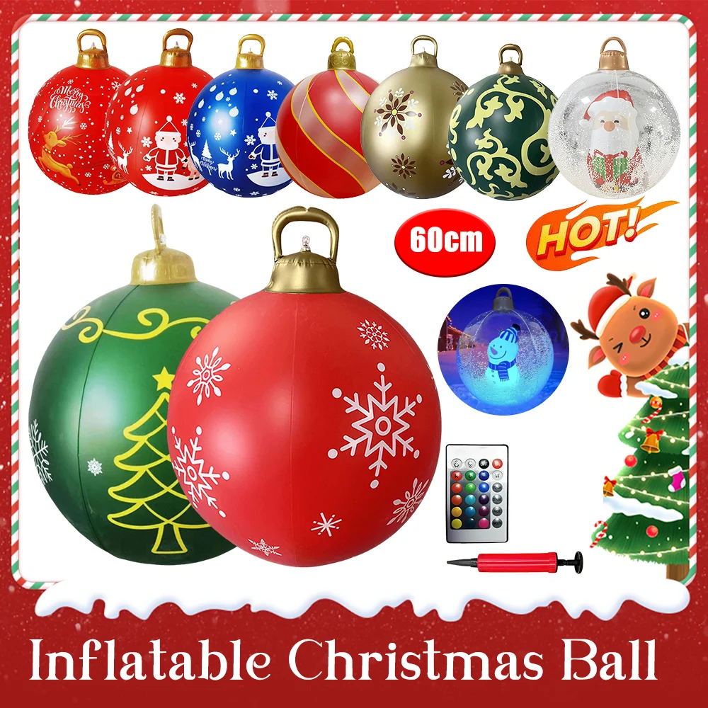 60 cm aufblasbare PVC-Weihnachtskugel mit Licht, riesige aufblasbare Weihnachtskugeln, für den Außenbereich, Garten, Urlaub, Hof, Rasen, Weihnachtsdekorationen