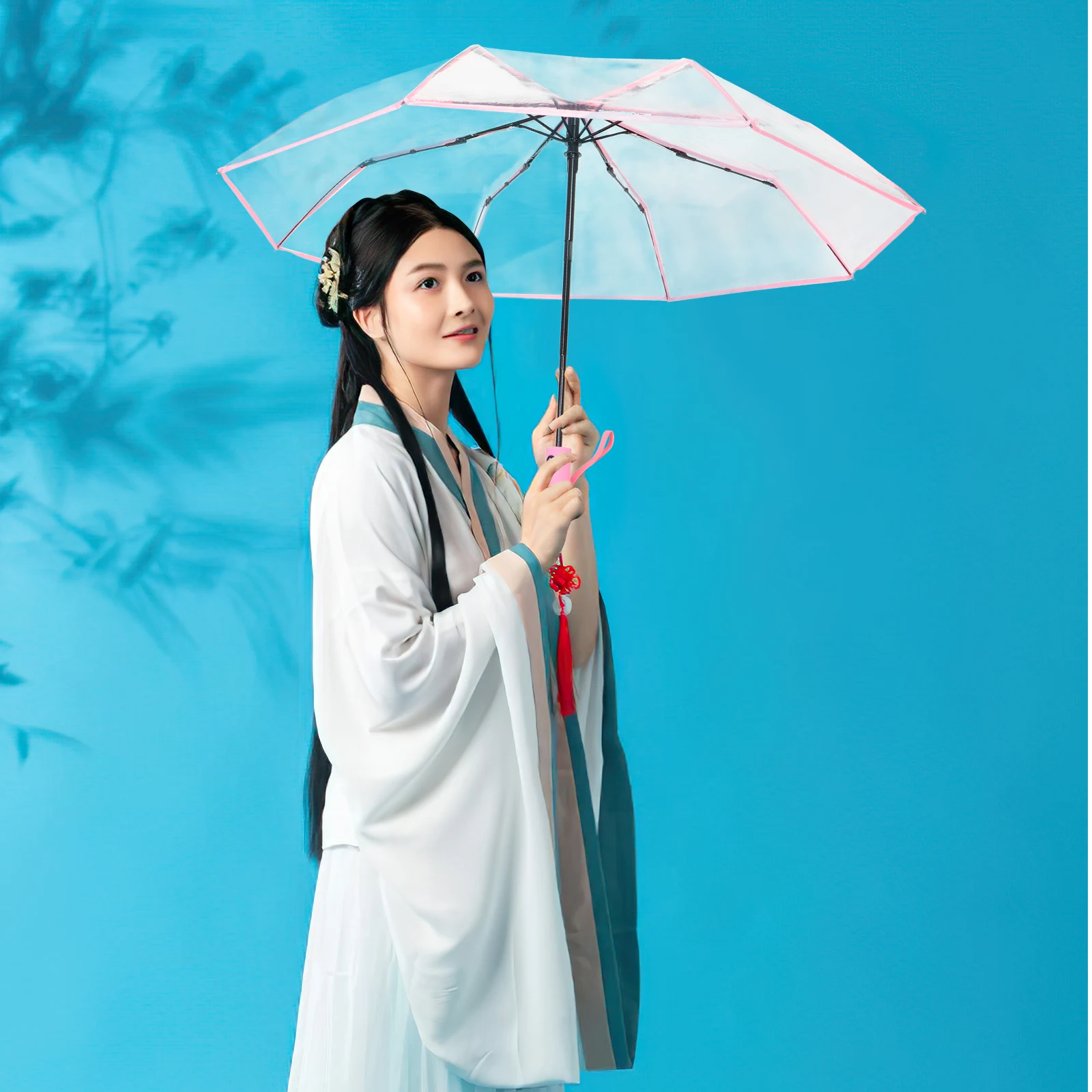 

Clear Folding Umbrella Three Fold Transparent Lightweight Automatic Open Close Compact Travel Umbrella Wind Resistant