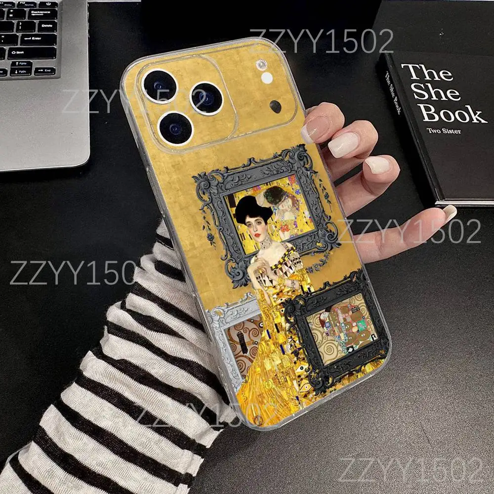 Поцелуй Густава Климта ART для iPhone 17,16,15,14,13,12,11 Pro,Max,Plus,X,XS,XR,SE4,E Мини-прозрачный мягкий защитный чехол