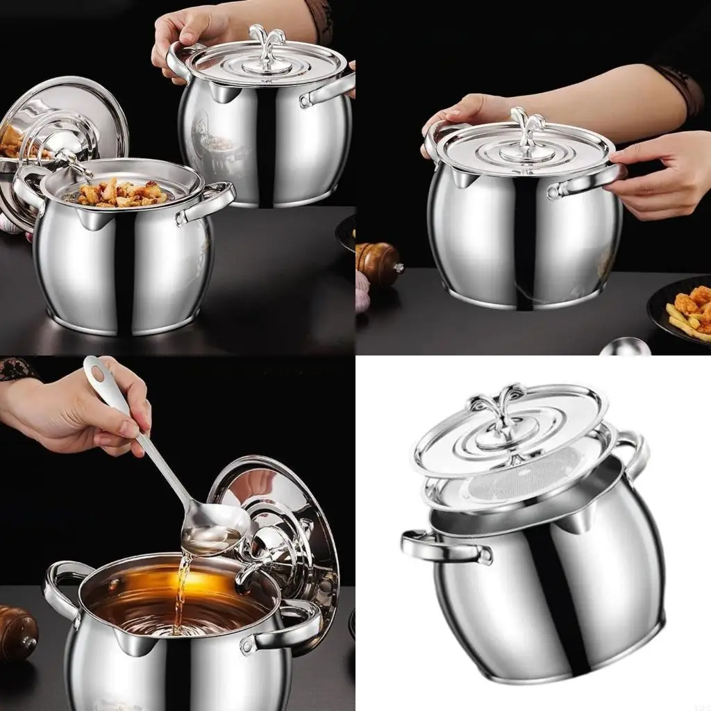 

Ergonomic Handle Oil Storage Canister Constructed In Fine Meshes Filter For Purer Cooking Fat X3UC