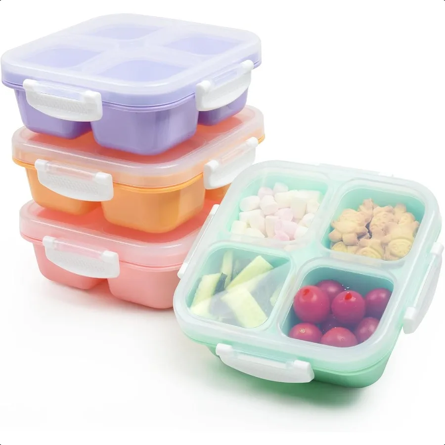

4pack Small Snackle Box Container Dishwasher Safe Bpa Free 4 Compartments Snack Containers for Travel Road Trip School Adult Wo