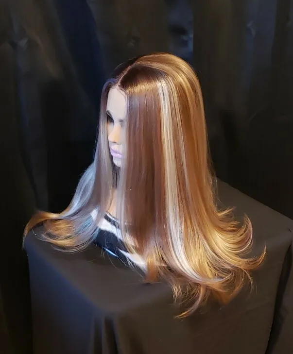 

Brown Blonde Ombre Wig HD Front Lace Blend Highlights Wavy Curly