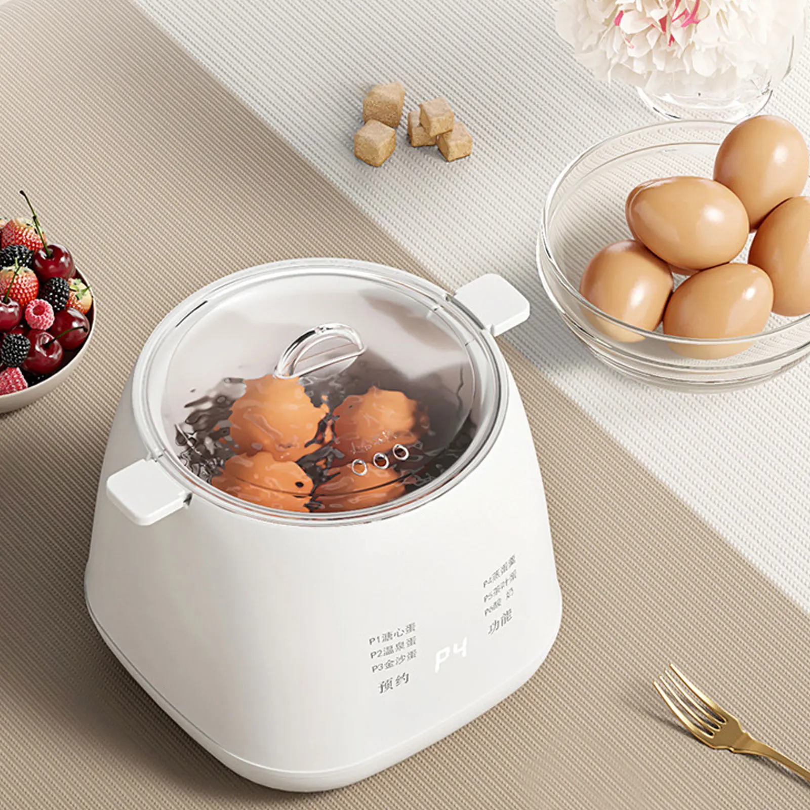 

220V Smart Egg Cooker Fully Automatic Buns Corn Steamed Boil Breakfast Machine Reservation Multifunction Soft Boiled Eggs Cooker