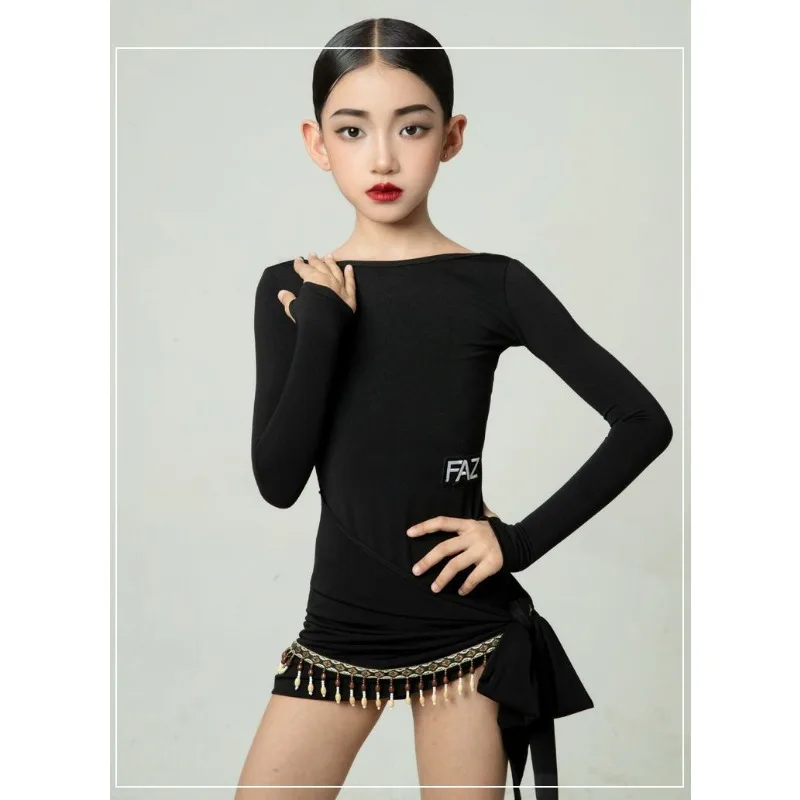 Abito da ballo latino per bambini personalizzato FAZ Abito da pratica Gonna da prestazione Set Cha Cha Samba Tango Rumba Abito da ballo