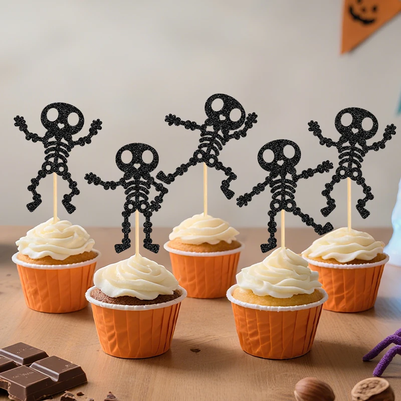 YOMDID 24 Stück Halloween-Totenkopf-Kuchenaufsätze, Totenkopf-Tanz-Cupcake-Picks, Happy Halloween Skull Day Of The Dead, Geburtstagsdekorationen – Detail 1