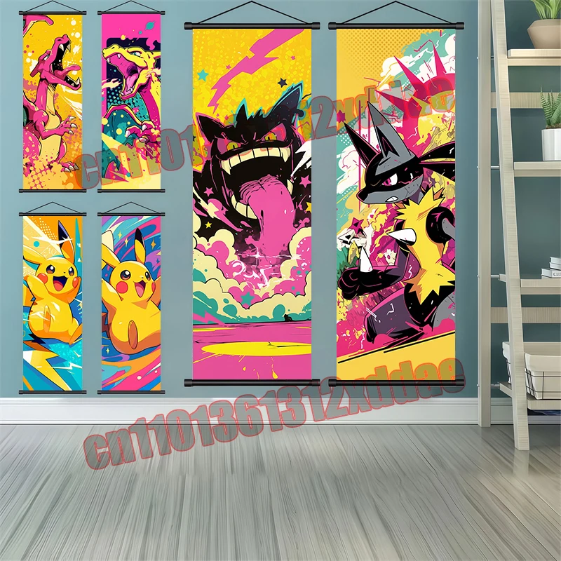 

Anime Pokemon Gengar Pikachu Charizard Gardenevoir Lucario Art Cloth Scroll Painting Interior Decor HD Poster Children's Gift