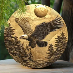 Metal Sign Faux Foil Stamping Papercut Art Painting Round Wreath Sign Apartment Decor Boys Gifts Bald Eagle Theme Decoration