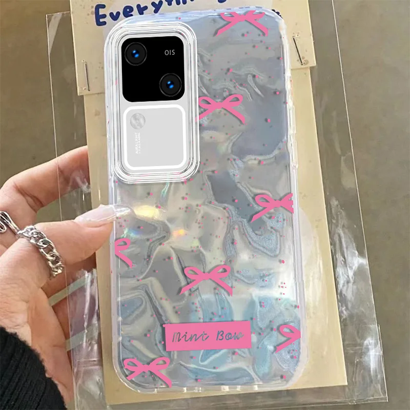 Bowknot Ripple Gloss Case For Vivo V30 Pro V30 Lite V27E V25E V30E Y100 Cartoon Love Heart Girl Laser Glitte Phone Cover Cases