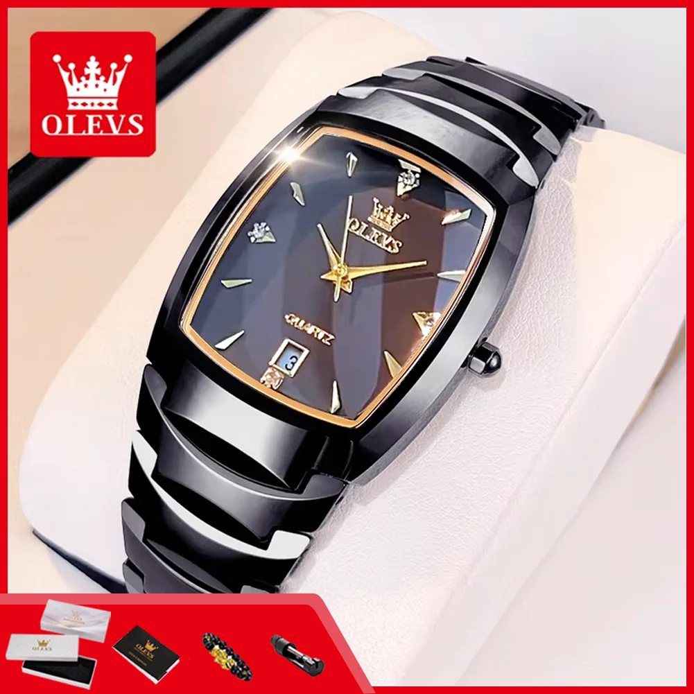 

Мужские часы OLEVS 7006 из вольфрамовой стали, люксовый бренд, оригинальные кварцевые наручные часы с автоматической датой, водонепроницаемые, с циферблатом в форме бочонка