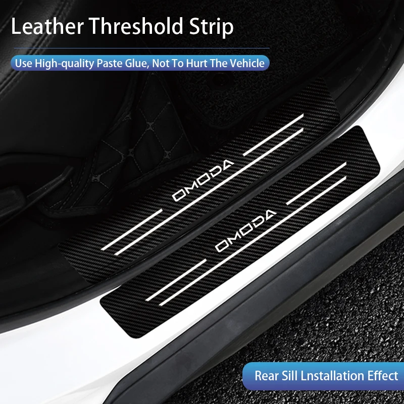 4pc New Carbon Fiber Leather Car Door Sill For OMODA Protector Stickers Pedal Protect Fiber Decor Decal Tuning Accessories