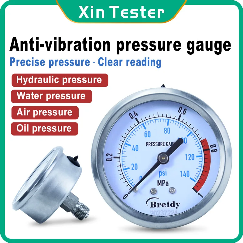 Xin Tester Pressure Gauge 0-60MPa Vertical Anti-vibration Stainless Steel Glycerin free Hydraulic Water Oil Air Thread G1/4 G1/2