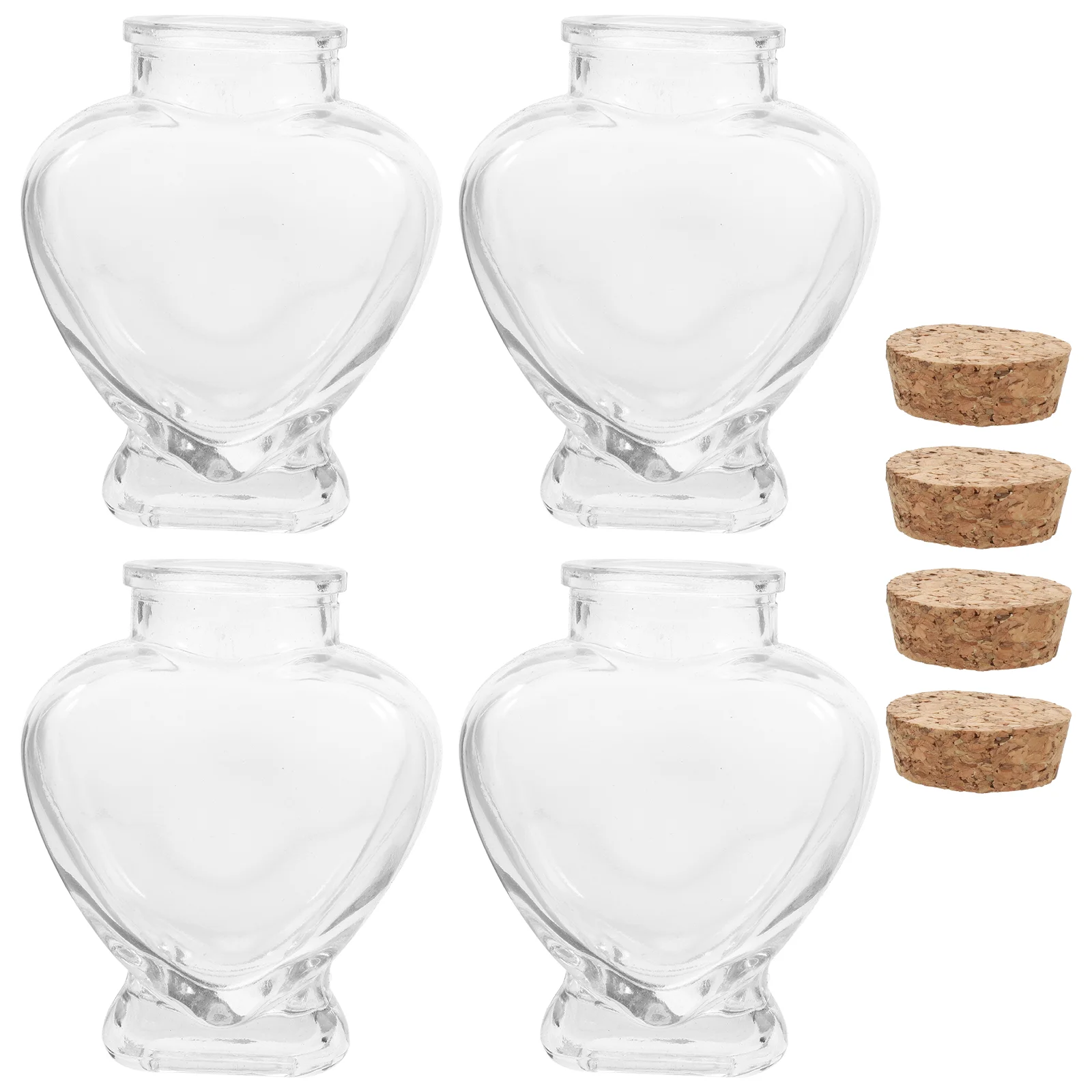 4 Pcs 160ml Heart Shape Wish Bottles Glass Jars Wooden Honeymoon Souvenirs Romantic Decorative Craft Storage