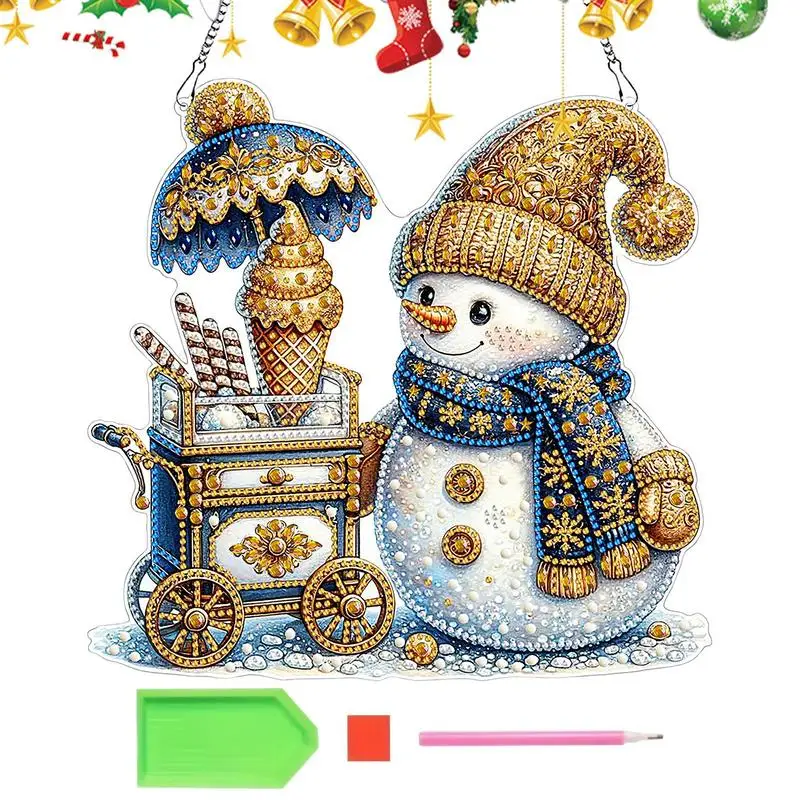 5D Strass Malerei Kit Schneemann Thema Edelstein Malerei Schlüsselanhänger mit Kette Weihnachten Schneemann Edelstein Farbe Anhänger Set für