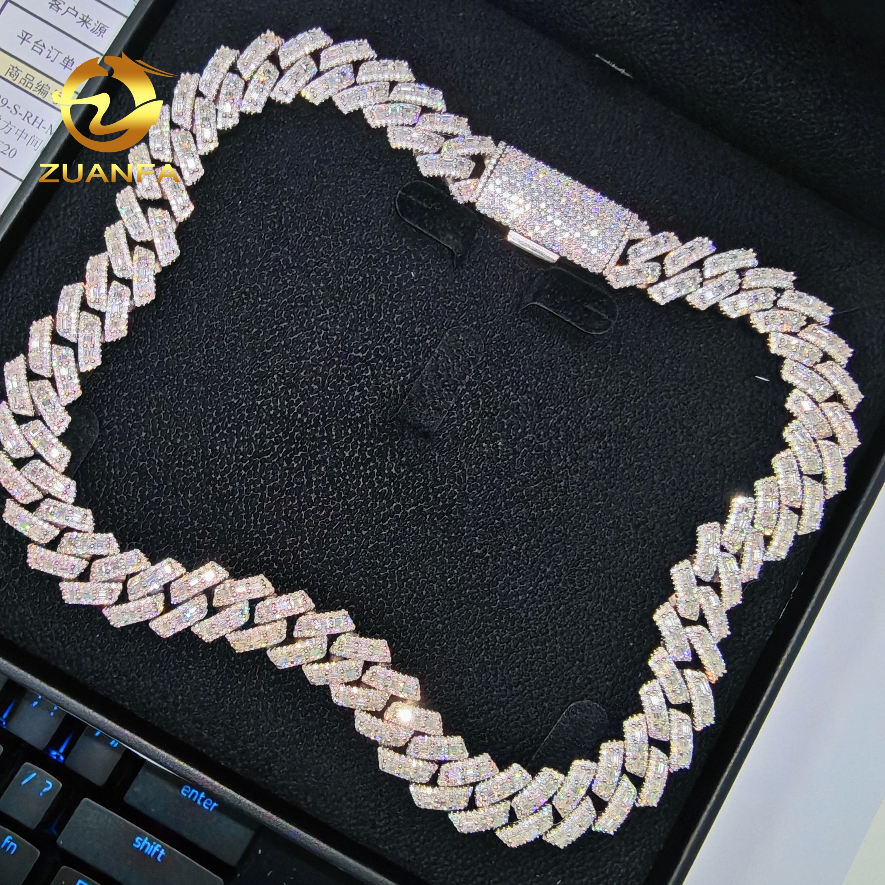 Price Fair 16mm Baguette VVS Cuban Chain Moissanite GRA Certified 925 Miami Cuban Link Chain Necklace..