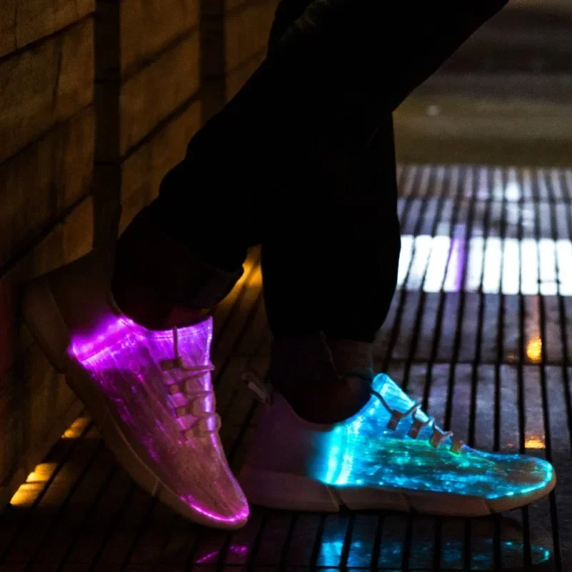 Girls&Boys Kids Fiber Optic Fabric Light Up Shoes Children Flashing Adults Glowing USB Rechargeable Luminous Men Women Sneakers