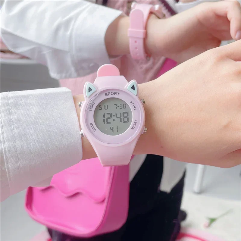 Cute Women Sports Luminous Watch College Style Electronic Watch Ins Hot Cat\'s Ears Shaped girl Digital Wristwatches Dropshipping