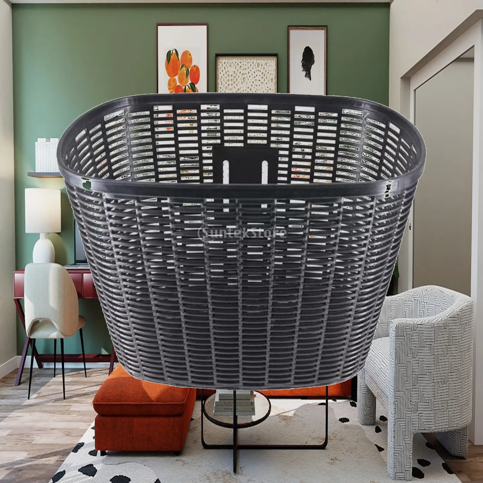 Secure Mount Bicycle Basket Plastic Wicker Style Front Storage for Groceries Handbag School Books Daily Errands