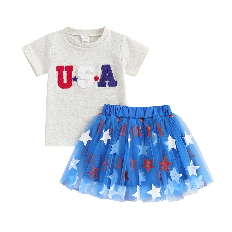 Toddler 4th Of July Outfit Baby Girl USA T-Shirt And Tulle Skirts Little Girls Dress Fourth Of July Clothes