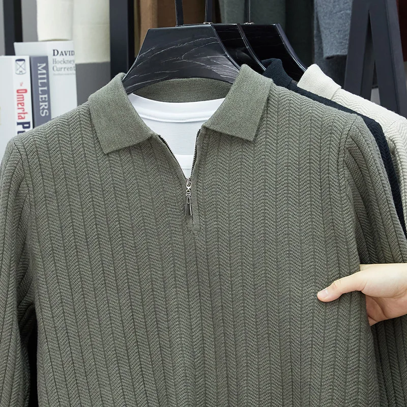 الخريف والربيع جديد الرجال تريكو مع بدوره إلى أسفل طوق طويلة الأكمام القديمة المال نمط سترة قميص بولو قاعدة طبقة قميص #2
