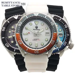 Parnsrpe - Men's Automatic Mechanical Watch, White Sterile Dial, Rubber Strap, Water Resistant Case, Men's Casual Watch