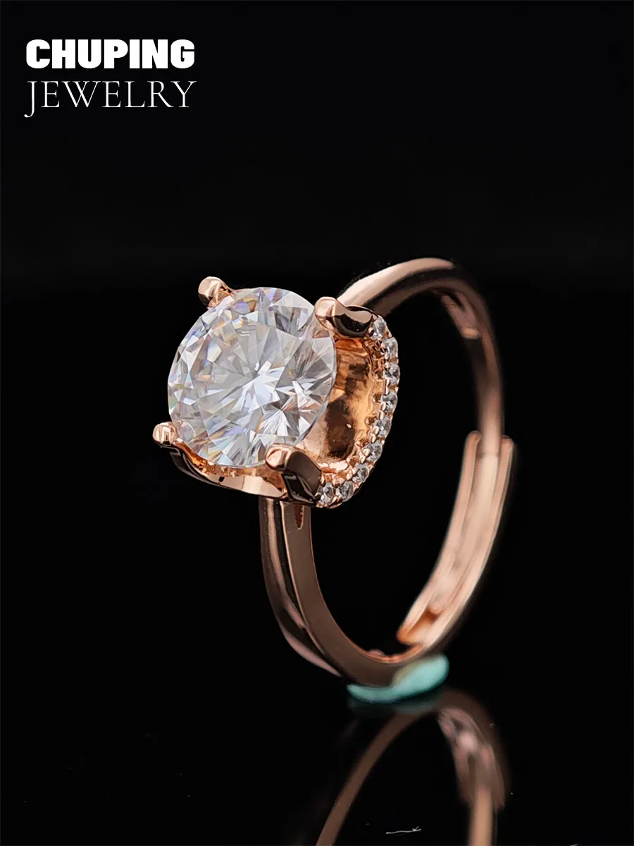 

Chu Ping Lab Synthetic Moissanite Round Shape Rose Gold Ring Elegant for Wedding & Anniversary Gift Fine Jewelry
