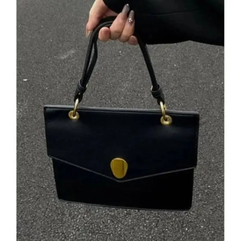 

Bloom Vintage Black Handbag Wallet Women Retro High Street Leather Y2k Shoulder Bags Female Elegant Envelope Underarm Bag 2024